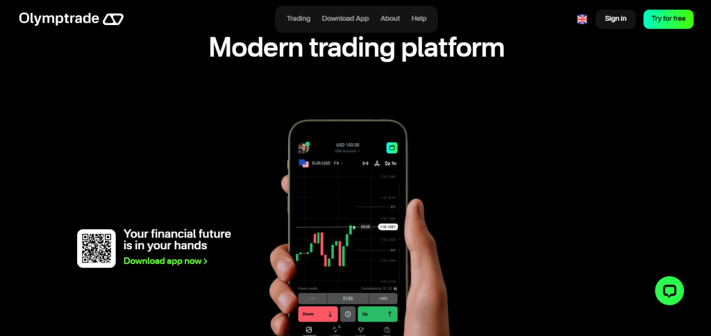Olymp Trade platform interface for review and trading