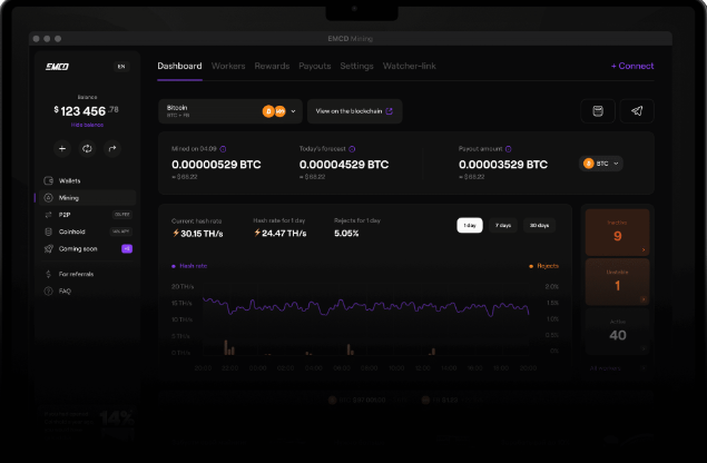 EMCD.io review: mining platform dashboard screenshot